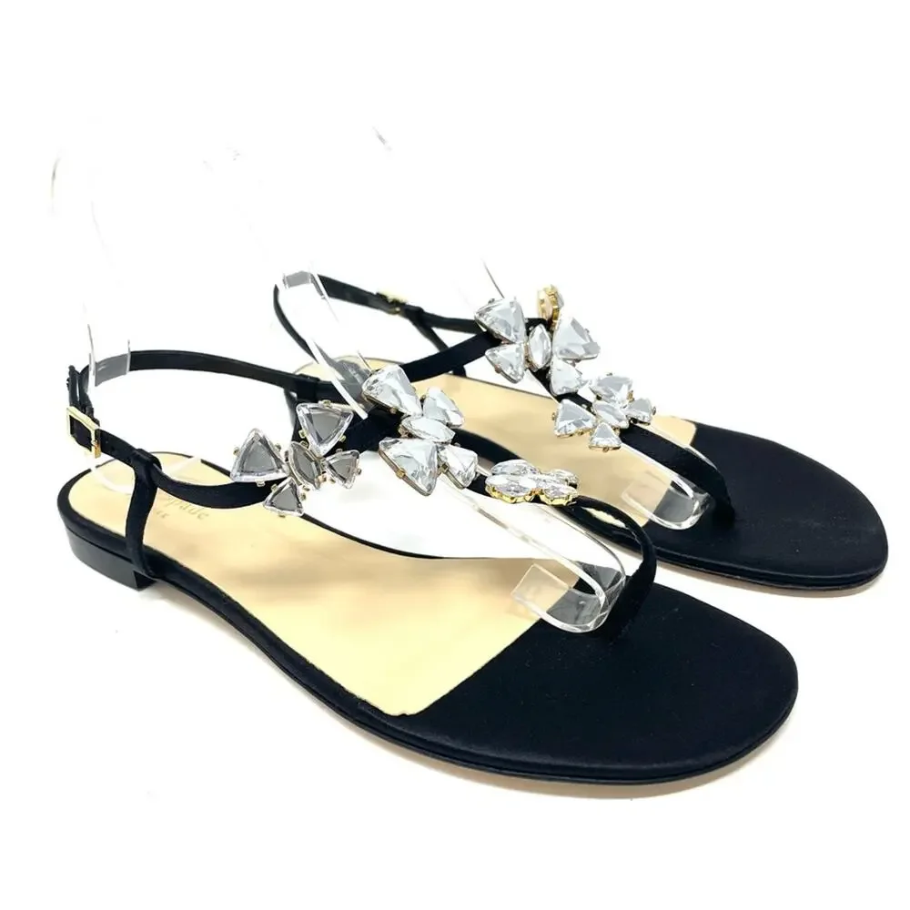 NEW Kate Spade Crystal & Silk Ankle Strap Dress Sandal in Black Women's 8.5 $260